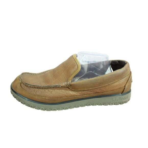 LL Bean All Week Brown Leather Shearling Lined Cozy Moccasin Slippers Size 12 M - Picture 1 of 9